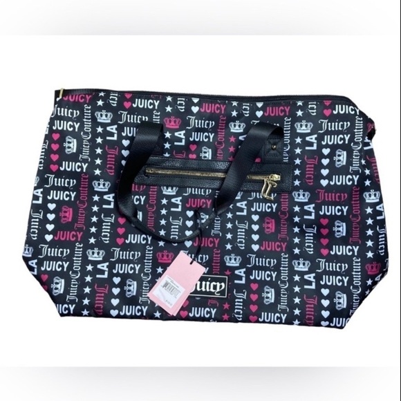 Juicy Couture Weekender Bag Spell Out Logo Pink White Black - Picture 1 of 4